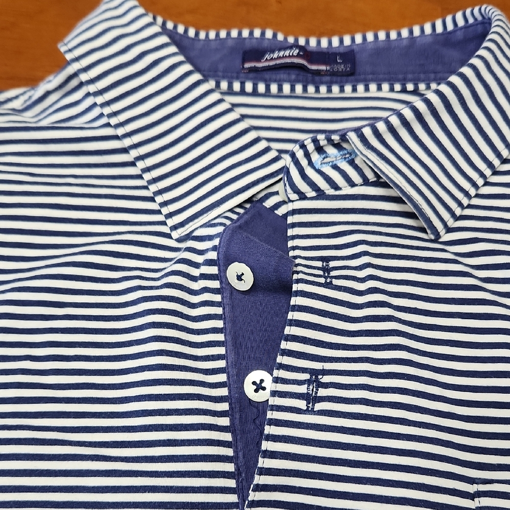 johnnie-O Navy and White Striped Polo